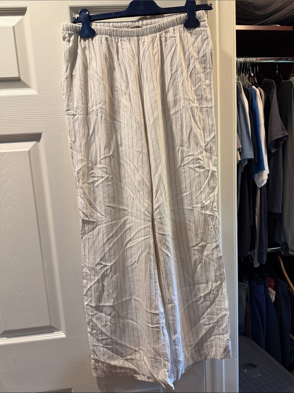 Women’s Cream Wide-Leg Pants - Elastic Waist